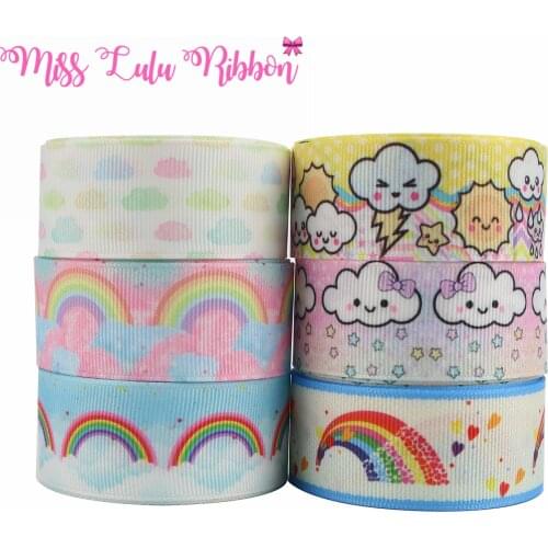 16mm-75mm Cartoon Rainbow Printed Grosgrain/Foe Ribbon Lace Jeans Love DIY Festival Hair Bowknots 50yards/roll