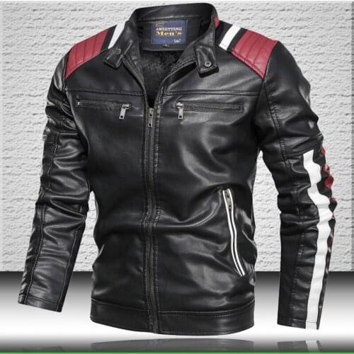 2021 Mens Leather Jackets High Quality Stand Collar Jacket Leather Men Patchwork Motorcycle Winter Coat Mens Biker Jacket