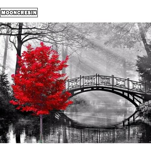 5D Diy Diamond Painting Landscape Full Square Diamond Embroidery Bridges and Trees Crystal Mosaic Picture Living Room Decoration