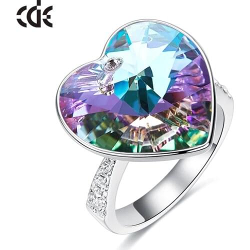 CDE Brand Jewelry Women Purple Heart Shape Crystal from Swarovski Ring Wedding Engagement Birthday Ring Fashion Statement Gift