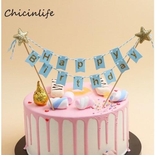 Chicinlife Happy Birthday Cake Topper Birthday Party Decoration Baby Shower Supplies Blue Black Blue Birthday Cake Topper