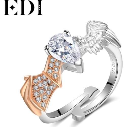 EDI Genuine Moissanites Diamond D-F Color 14k 585 White Rose Gold Wedding Ring For Women Devil and Angel Fine Jewelry