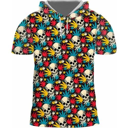 IFPD EU Size New Colorful Maple Leaves 3D Printed Hooded T Shirt Hip Hop Fashion Short Sleeve Skull T Shirt Harajuku Men Shirts