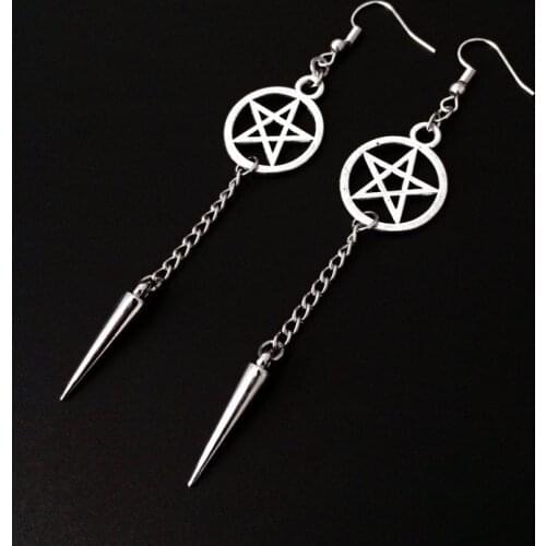 Gothic Dark Witch Hollow Out Star Cone Earrings Fashion Trendy Cool Geometry Tassel Earrings Statement Jewelry For Women Men