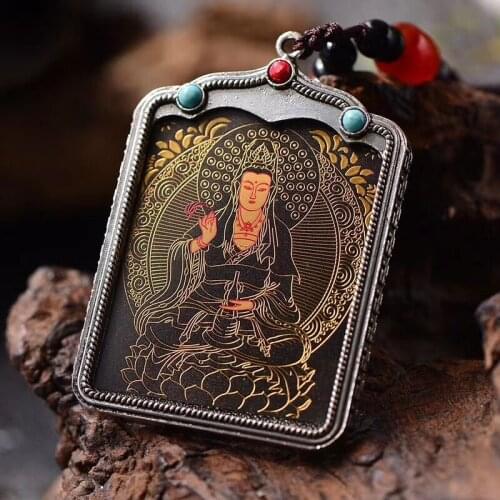 GOOD Efficacious Amulet Greco-Buddhist pocket travel Mascot Avalokitesvara Guanyin buddha Auspicious Tibet Buddha card Pendant
