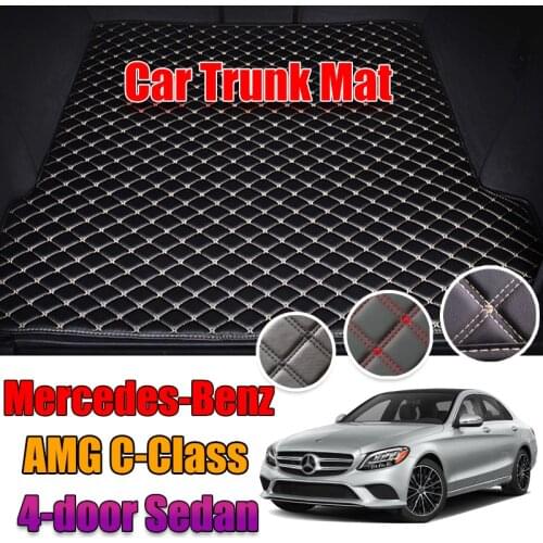 Custom Leather Car Trunk Mats For Mercedes-Benz C Class AMG 4-door Sedan 2015-2019 Rear Trunk Floor Mat Tray Carpet Mud