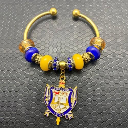 Exquisite handmade DIY rhinestone metal big hole beads SIGMA GAMMA RHO sorority jewelry golden bracelet bangle
