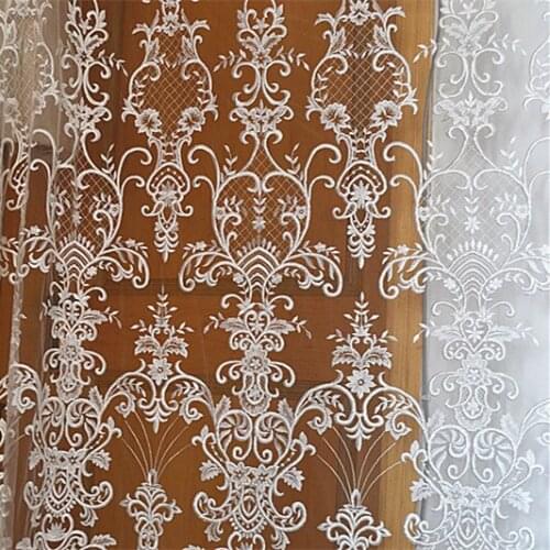 5 yards ivory embroidered lace fabric, vintage floral style embroidery lace fabric, wedding lace fabric