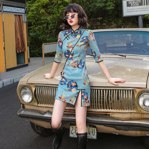 Summer short cheongsam girls improved Chinese Short Sleeve Dress