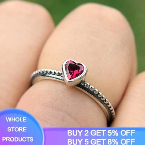 Fashion 100% 925 Sterling Silver Princess Tiara Crown Sparkling Love Heart Red CZ Rings for Women Engagement Jewelry Anniversary