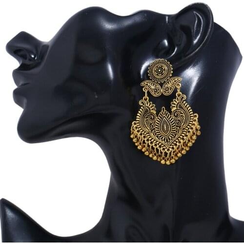 Fashion exaggerated vintage carved water drop fringed earrings bohemian ethnic trendy personality womens earrings jewelry