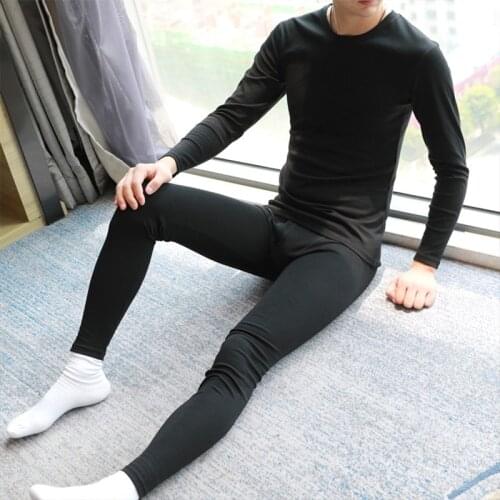 Mens Thin Fleece Thermal Undershirts Sleepwear Underwear Sexy Bugle Pouch Trousers Autumn Winter Lounge Wear Pijamas Plus Size