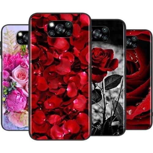 Red Rose Flowers For Xiaomi Poco X3 GT NFC M2 X2 F2 F3 C3 M3 F1 Pro Mi Play Mix3 A3 A2 A1 6 Lite Soft Phone Case