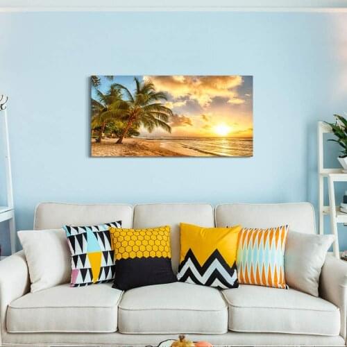 Canvas wall art for living room bathroom Wall Decor sun beach sea coconut tree ocean landscape painting Drop shipping