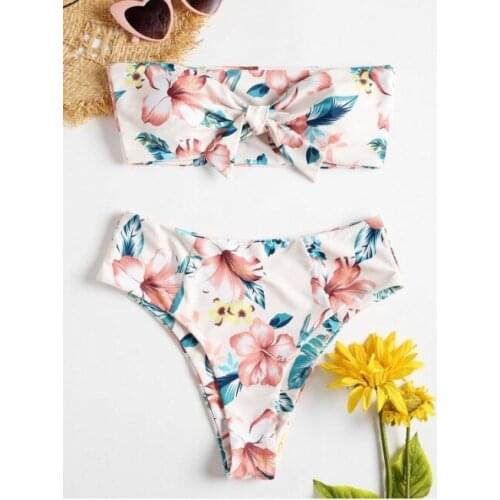 2020 explosion models womens swimwear summer split tube top print sexy bikini bikini