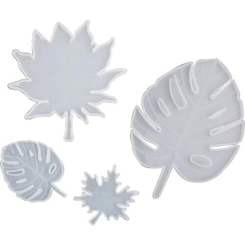 Practical Leaf Silicone Mold, 4 Pieces Silicone Coaster Mold Including Silicone Palm Leaf Mold and Maple Leaf Mold, Epoxy Resin
