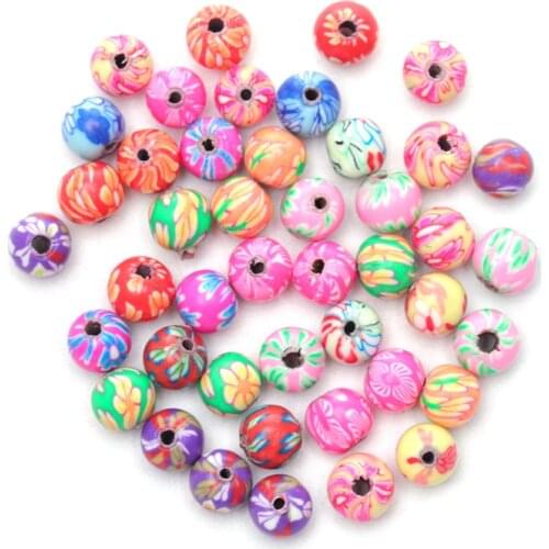 6/8/10/12mm Colorful Flower Polymer Spacer Clay Beads for Jewelry Making Girls Diy Necklace Bracelet Perles Loose Round Beads