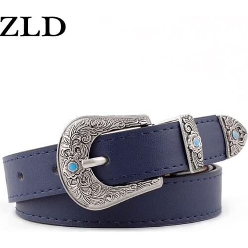 ZLD Ladies black belt metal heart buckle belt vintage engraving ladies belt belt cinturon mujer Belted jacket dress belt belt