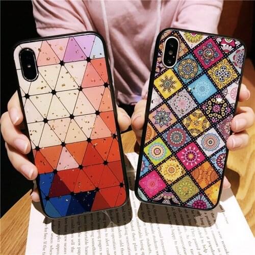 For iPhone 11 Case Luxury Gold Foil Epoxy Glitter Shiny Cell Phone Cover Soft TPU Square Folk Style Shell for iPhone 12 Pro Case