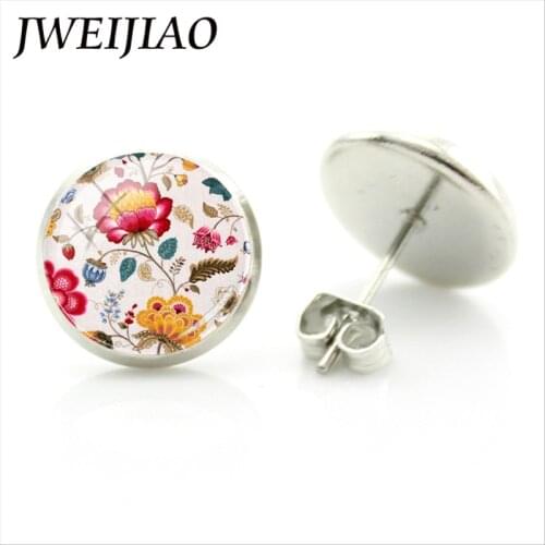 JWEIJIAO Retro Window Grilles Flower Stud Earrings Scrapbook Album Embossing Craft Art Picture Glass Dome Brincos Jewelry VG05