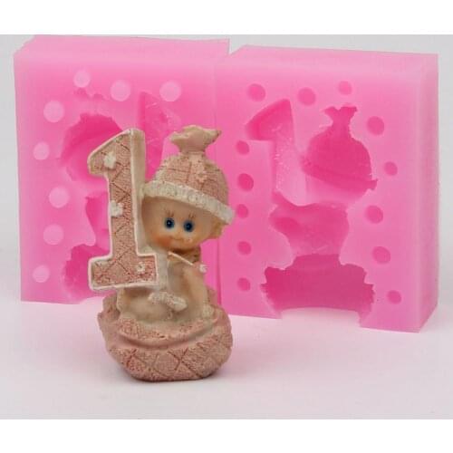 WE001 Silicone mold 3D Baby 1year birthday shape handmade Resin clay plaster decoration craft mould diy fondant cake tools