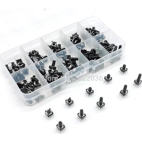 100pcs 10models 6*6 Tact Switch 6x6 on off Tactile Push Button Switch Kit Height: 4.3MM-13MM 4Pin Micro switch 6x6 Key switch