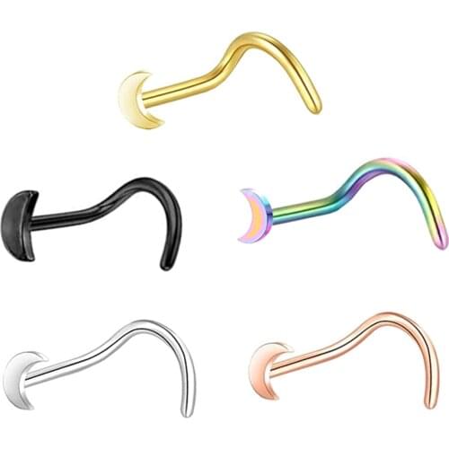 TIANCIFBYJS Surgical Steel Nose Studs Piercings Nez Moon Shape Crystal Nose Rings Zircon Nostril Piercing Jewelry Nose Rings