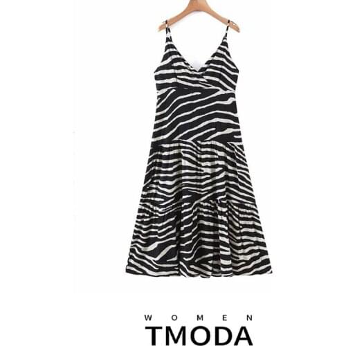 TMODA547 2021 Za Summer Dress Women Zebra Ins Blogger High Street Sleeveless Sexy De Fiesta De Noche Vestidos Party Dress