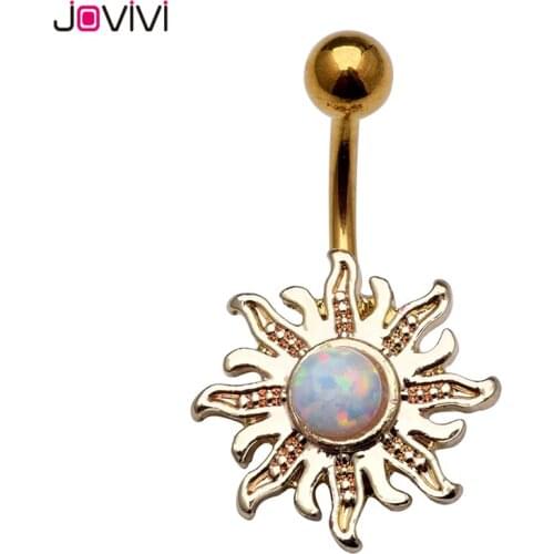 Jovivi Vintage Belly Piercing 14G Stainless Steel Flower Ball Barbell Navel Belly Button Ring Cool Summer Body Piercing Jewelry