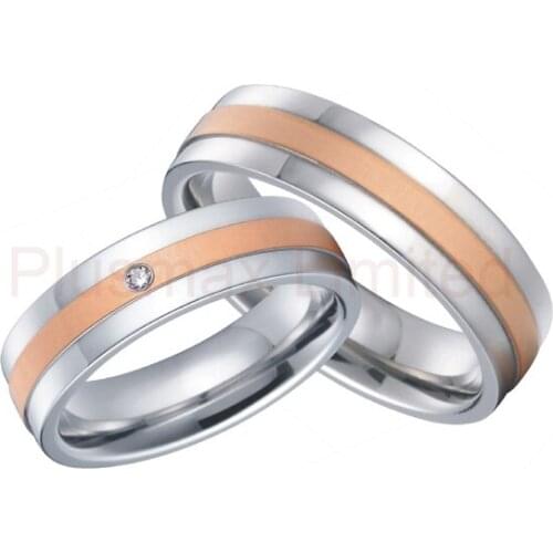 High end handmade rose gold color inlay bride and groom custom wedding bands promise rings sets