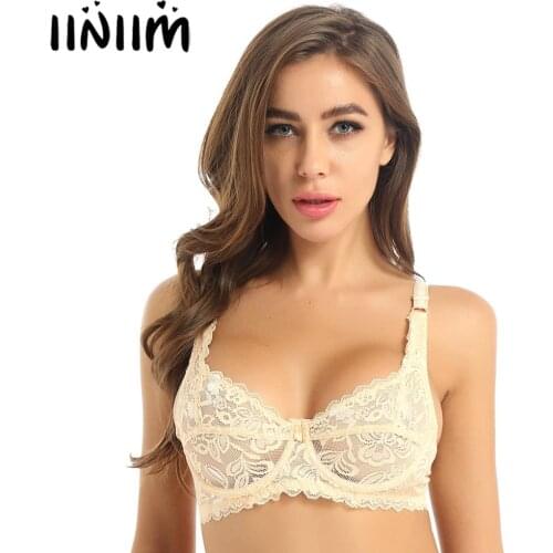 Womens Femme Lace Sexy Bras See Through Exotic Lingerie Bras Crop Top Spaghetti Straps Unlined Underwire Bra for Evening Parties