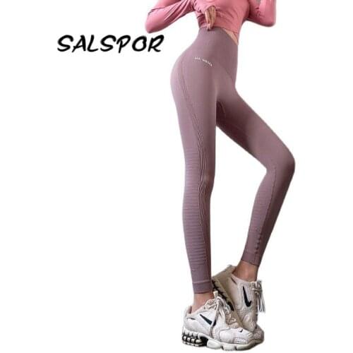 SALSPOR Workout Leggings Women Letter Printed Running Butt Lifting Legging Fitness Push Up Gym Sport Activewear High Waist