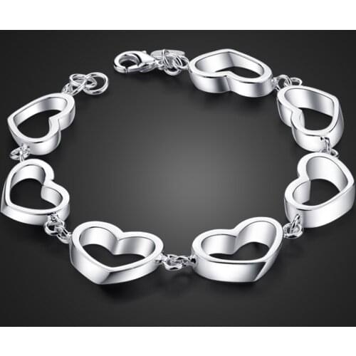 New fashion simple 12 mm 19 cm heart bracelet solid 100% 925 sterling silver women bracelet wholesale charm silver jewelry gifts