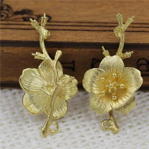 20pcs Brass Casted Wintersweet Branch Flower Charms Pendant Quality Gold Silver Color DIY Bridal Wedding Jewelry Accessories