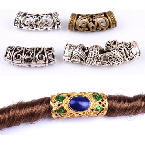 3pcs/pack Hair Braid Dread Dreadlock Beads Rings Tube Approx 7mm Inner Hole Antique Silver 7 Styles Hair Accessories for Braids