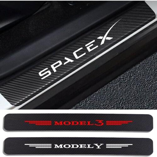 4PCS Carbon Fiber Car Sill Sticker For Tesla model 3 x model y model s Roadster P100D SPACEX car Accessories Carbon Fiber Decal
