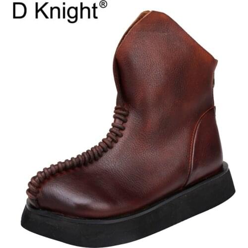 2021 New Arrivals INS Woman Real Cow Leather Ankle Boots Back Zipper Shoes Woman Short Autumn Spring Boot Platform Heel Footwear