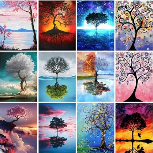 Full Square/Round 5D Diamond Painting Scenery Tree Diamond Embroidery Cross Stitch Rhinestone Mosaic Home Christmas Decor Gift