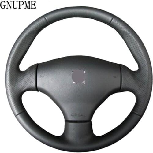 GNUPME DIY Artificial Leather steering cover Hand-Stitched Black Car Steering Wheel Cover for Peugeot 206CC 2005 206 2003