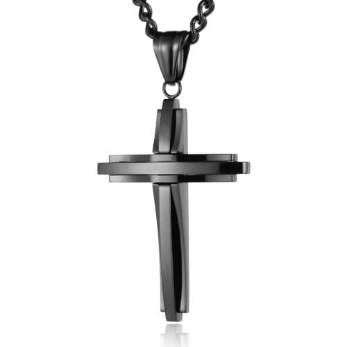 HZMAN Mens Polished Stainless Steel Silver Cross Pendant Necklace 24 Inches Chain