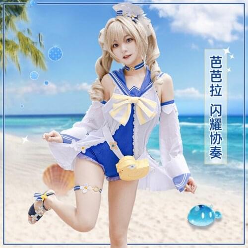 Game Genshin Impact Barbara Swimwear Cosplay Costume Same Paragraph Uniform Halloween Women Costumes Full Set