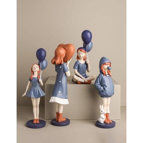 Creative Balloon Girl Statue Sculpture Modern Living Room Wine Cabinet TV Cabinet Desktop Figurines Home Decor Birthday Present