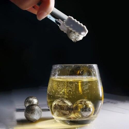 Round Sphere Soccer Ball Ice Cube Molds Stainless Steel Ice Cubes Reusable Bar Whiskey Beverage Cooler Chilling Stone Drinking H
