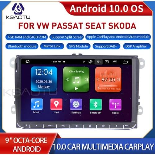 KSAOTU 9028 9" 8-Core Android 10.0 Car Stereo Carplay DSP DAB+ GPS WiFi USB DVB-T 4G TPMS Canbus OBD2 For VW PASSAT SEAT SKODA