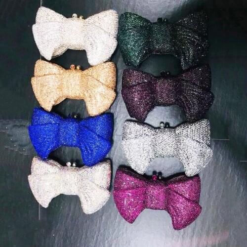 Best Gift To Girls Ladies Green/Purple 9 Colors Clutch Bag Fashion Crystal Diamond Bow Shape Clutches Shoulder Party Prom Purses