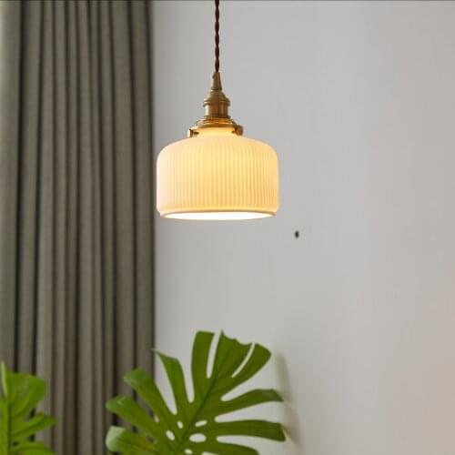 Nordic simple Japanese style retro brass chandelier hallway hotel restaurant bar bedside lamp glass single head chandelier