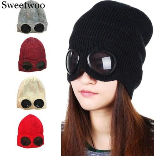 1 Pcs 2019 New Solid Color Unisex Ski Cap Women Men Knitted Hat Cap Thicken Warm Beanies Skiing With Glasses Winter