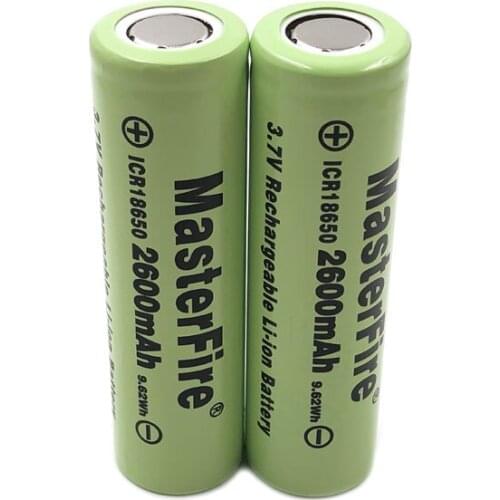 MasterFire 2pcs/lot Genuine Battery For 18650 2600mAh 3.7V 9.62Wh ICR18650-26F Rechargeable Lithium Headlamp Batteries Cell