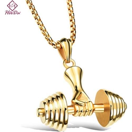Fashion Fun Dumbbell Pendant Necklaces Men Personality Lovers' Creative Stainless Steel Neck Accessories 2019 New Women Jewelry