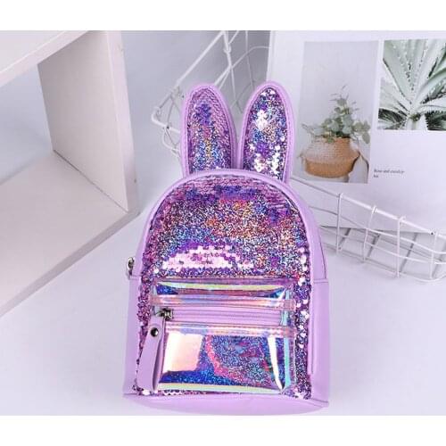 Fashion Girl Sequin Leather Backpack Cute Rabbit Ears Zipper Children Backpack Girls School Bag Toddler Kids Backpacks Bookbag